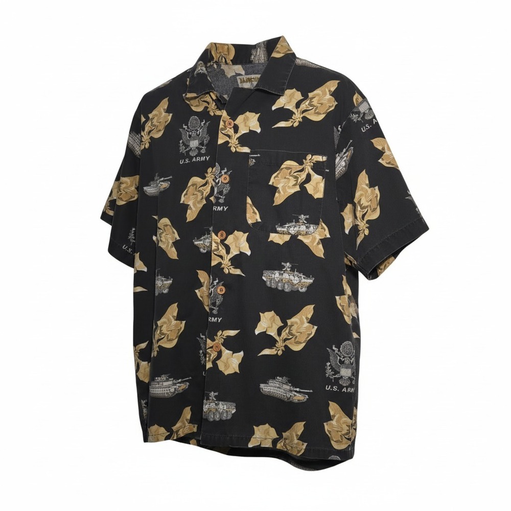 Kamp Shirt US Army Tanks Eagle Crest Men's  Button Up Military Floral VTG